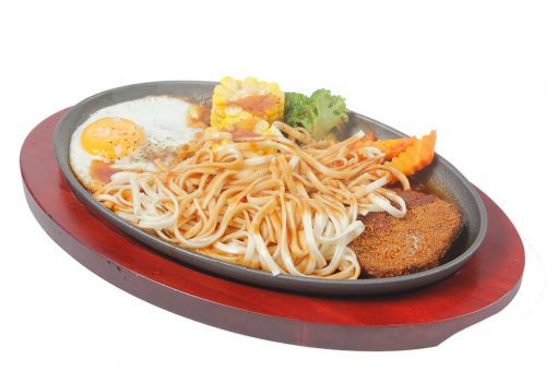 Fideo con salsa especial + milanesa de soja + huevo E5